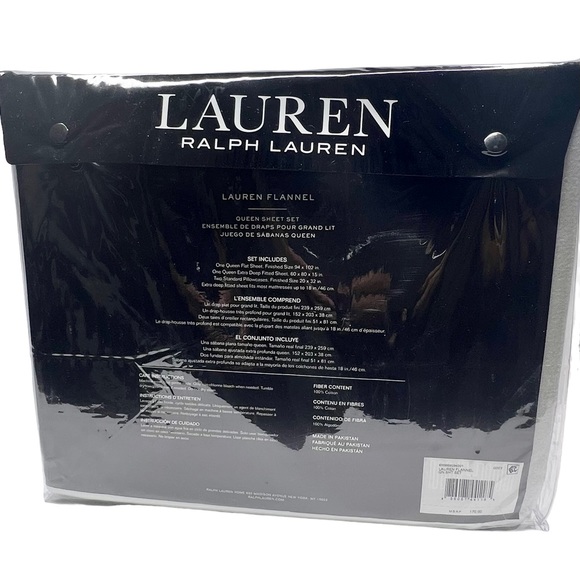 Lauren Ralph Lauren Flannel Sheet, Queen Set Grey - Picture 7 of 7